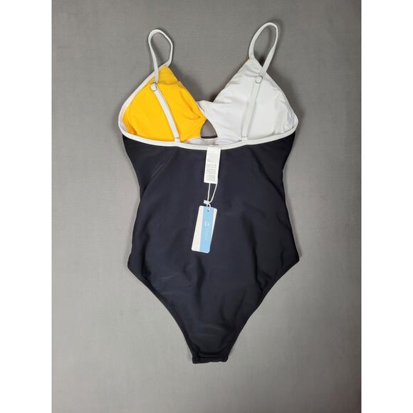 Cupshe Colorblock One Piece Swimsuit Yellow White Black Monokini Size Small - Picture 7 of 8